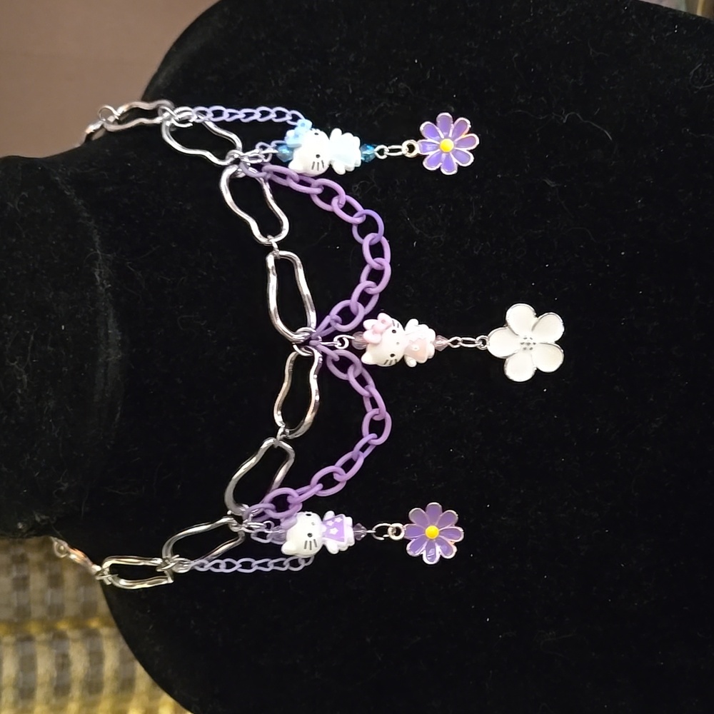 Hand Crafted Hello Kitty Choker with Silver and Pastel Chains